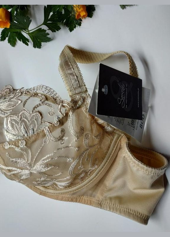 Бежевий бюстгальтер чорний із вишивкою gardenia Samanta поліамід