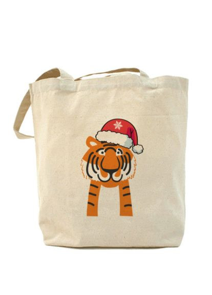 Еко сумка, повсякденна з новорічним принтом Тигр у шапці Санти Кавун шопер (316137734)