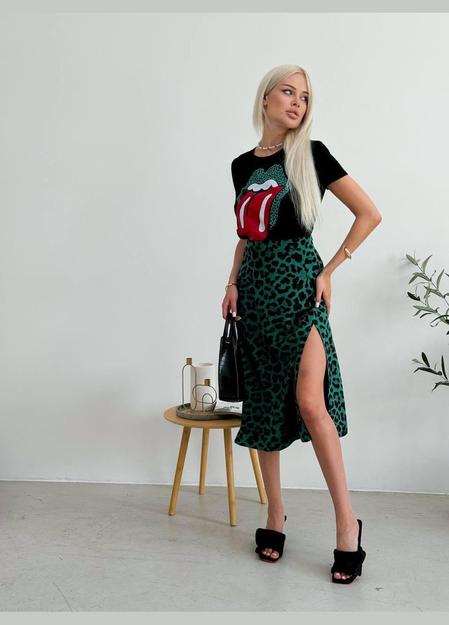 Зеленая повседневный леопардовая юбка JUGO плиссе