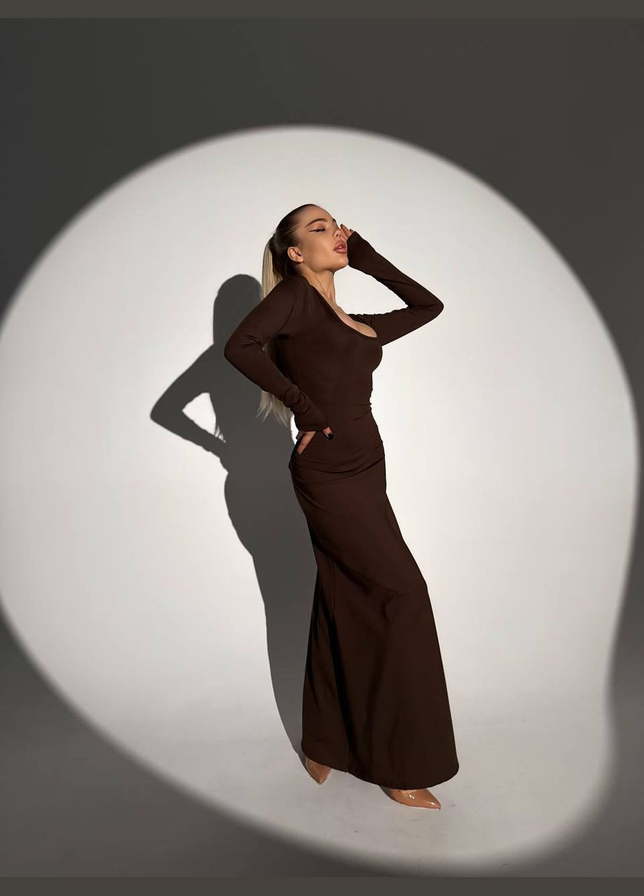 Коричневое деловое, кэжуал, коктейльное, вечернее женское платье силуэтная FINO Mode