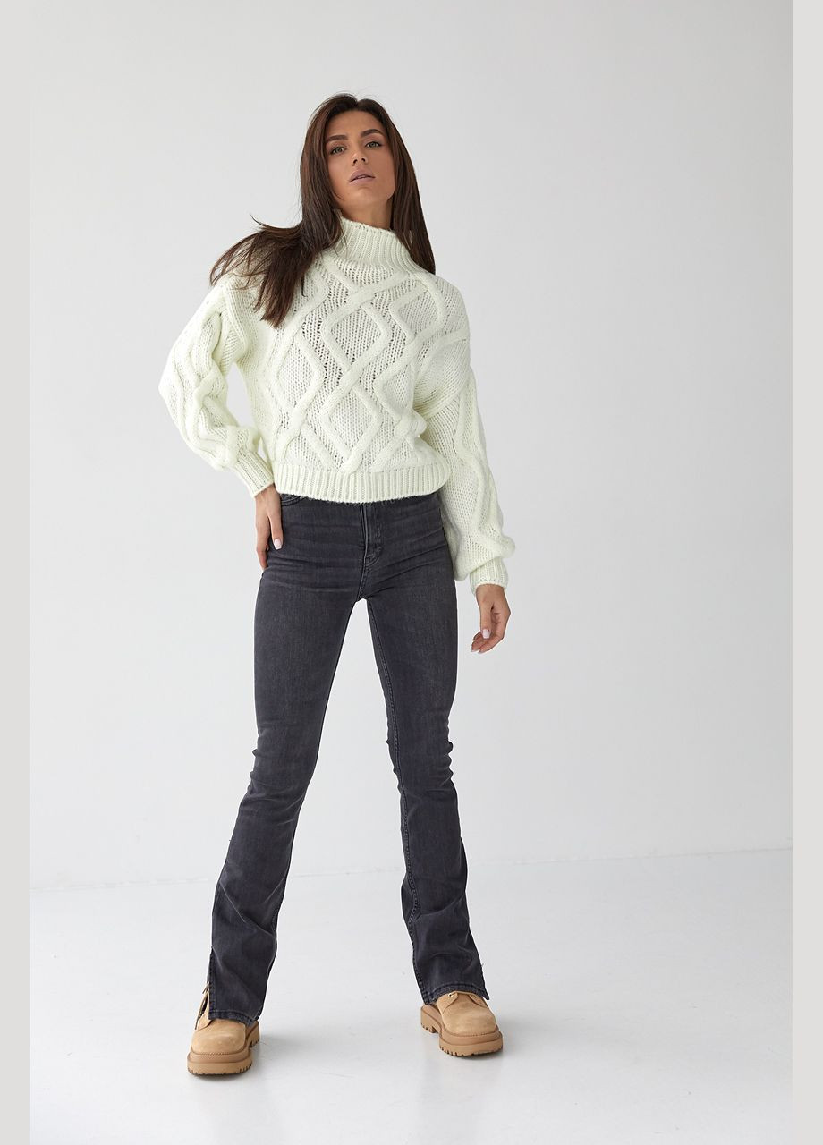 Молочний светр об'ємної в'язки з візерунком ромби Karon светр