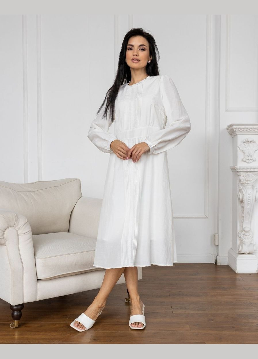 Белое белое платье миди с рукавом 111681 белый No Brand