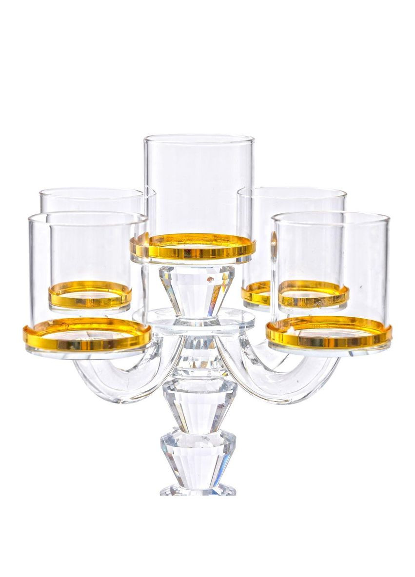 Канделябр на 5 свічок 19×19×23 см підсвічник скляний декоративний із золотою окантовкою HP-4-36 Yiwu (369142756)