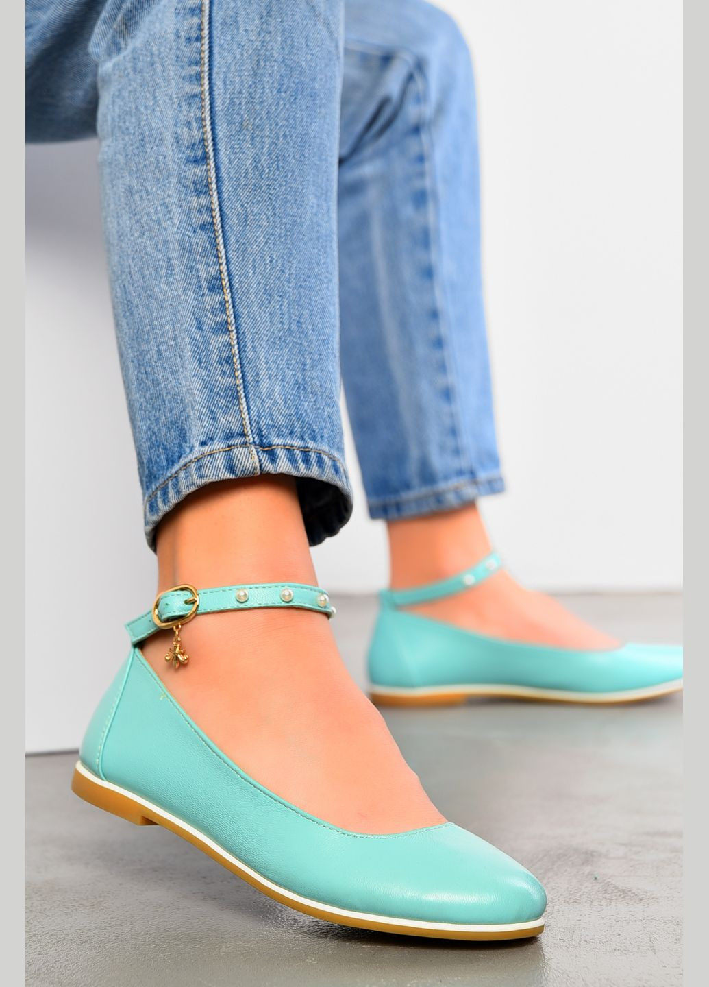 Женские балетки женские светло-зелёного цвета Let's Shop | зелёные однотонные бусины искусственная кожа (314455246)