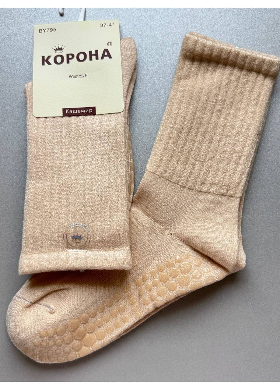 Світло-бежеві 1 пара кашемірові високі шкарпетки з тормозами у рубчик Корона однотонні (350667669)