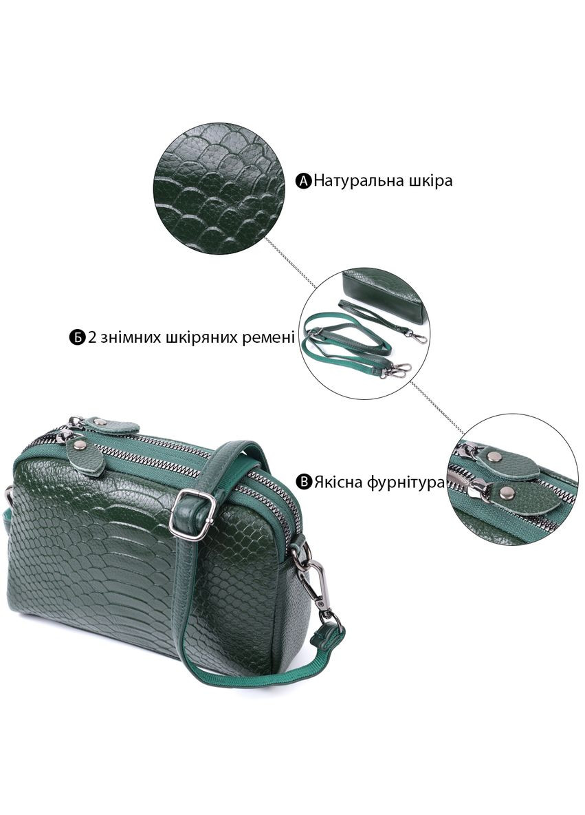 Жіноча компактна сумка на два відділення з натуральної шкіри 22802 Зелений Vintage (329197934)