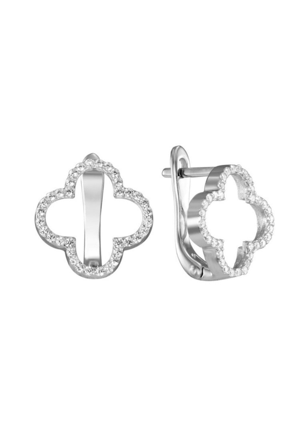Срібні сережки Чотирилисник з камінням фіаніт UMAX (290049635)