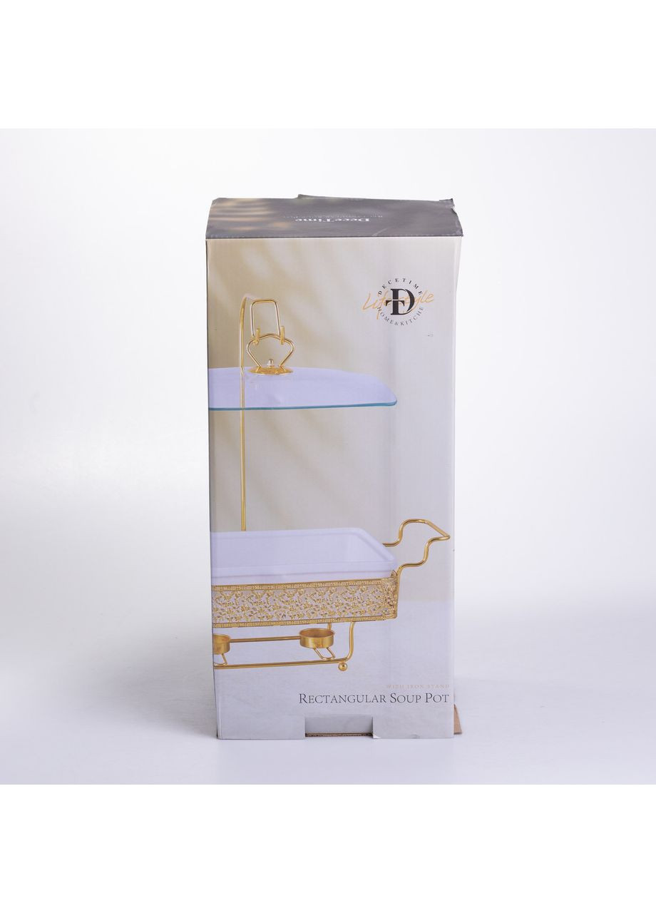 Мармитница настольная фарфоровая 3.5 литра мармит прямоугольный на подставке Белый с золотом YL-77 Yiwu (369446632)