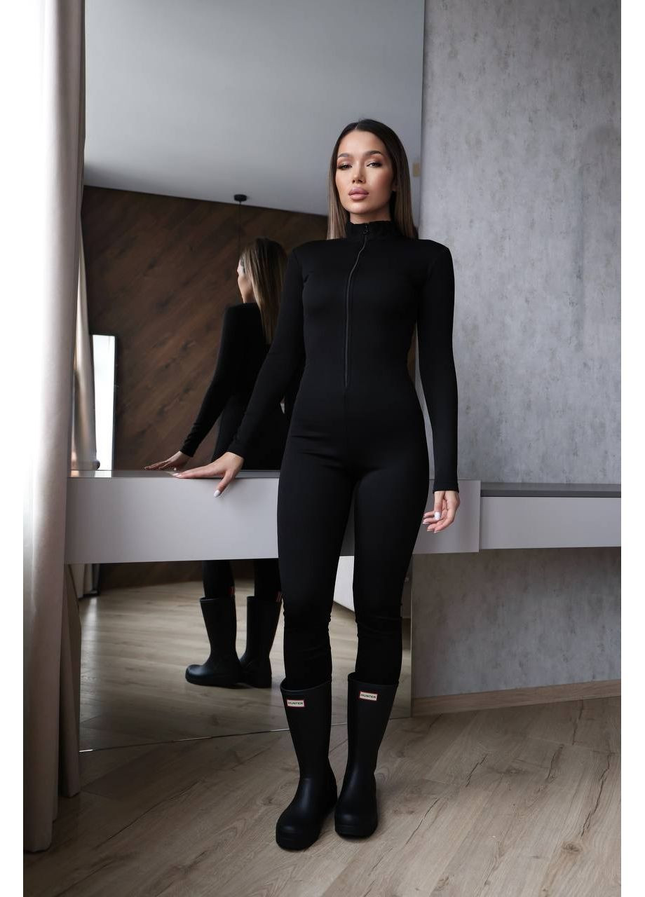 Жіночий теплий комбінезон з блискавкою MonCher комбінезон-брюки чорний повсякденний