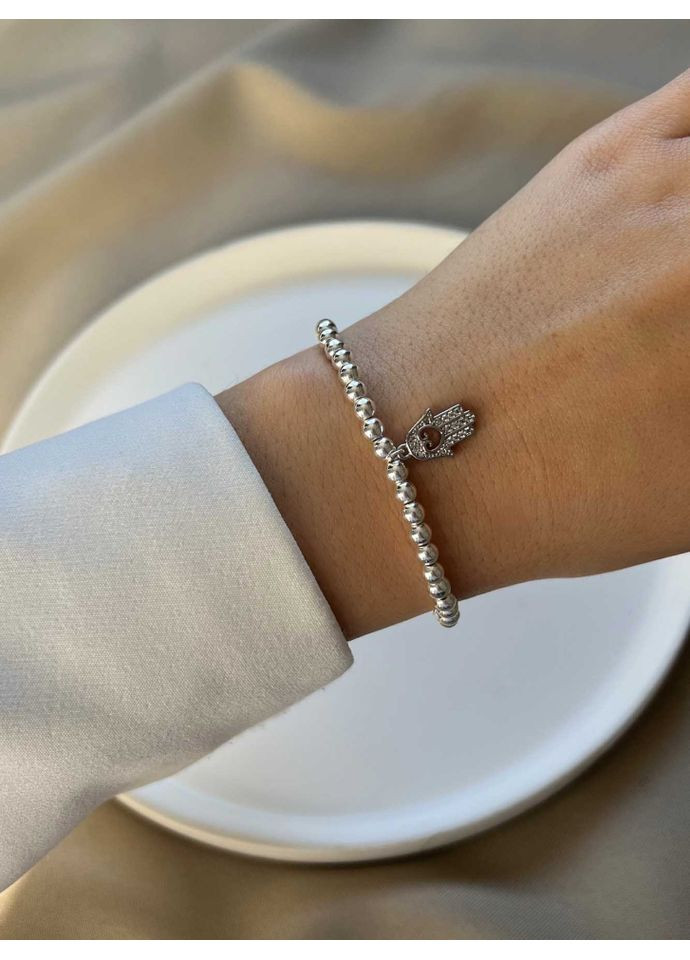 Браслет з намистин гематиту з підвіскою "Рука Фатіми" 4905 LeBijou (367580731)