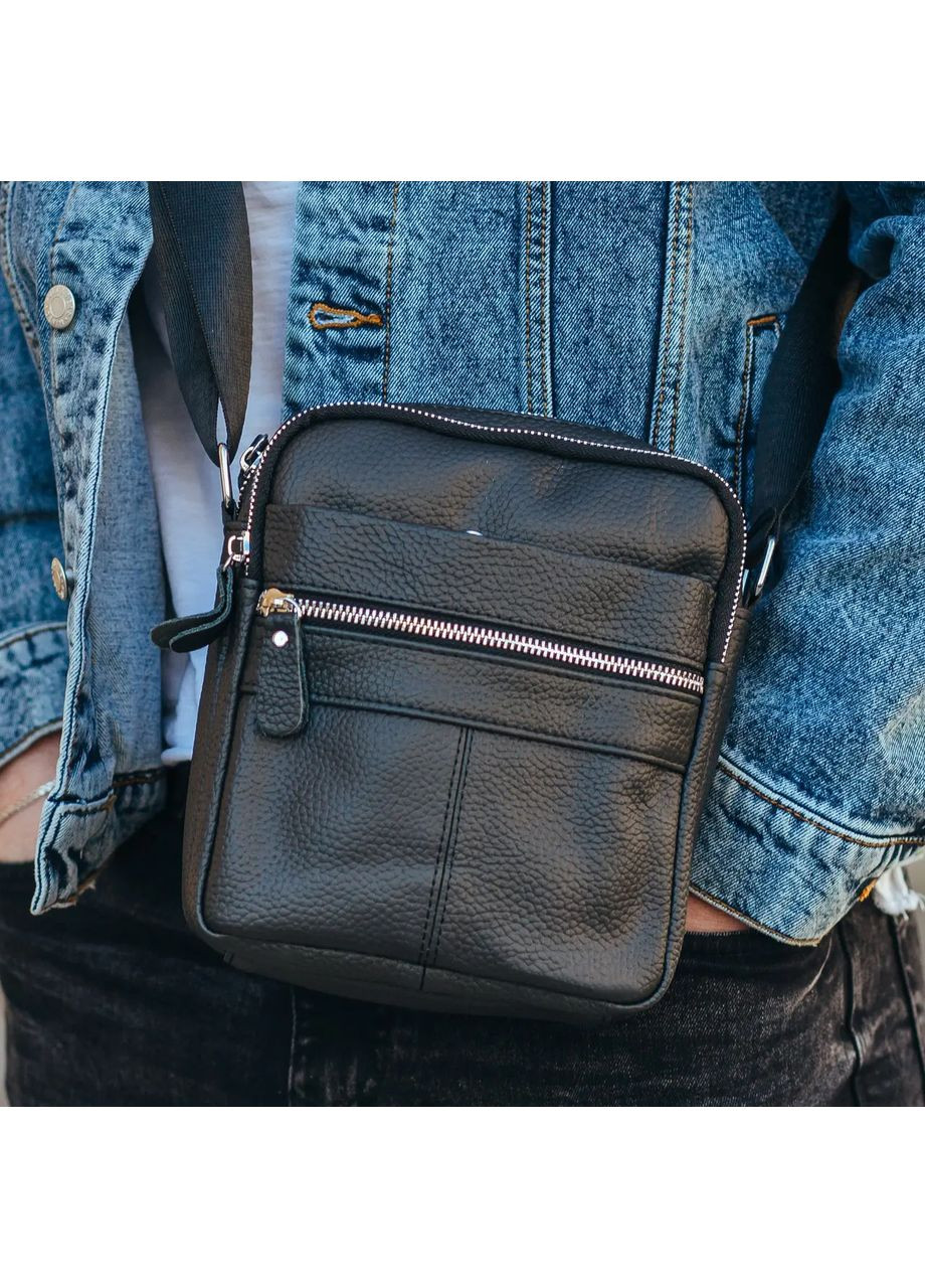 Сумка-барсетка мужская через плечо кожаная черная BON6165 Tiding Bag (336551929)