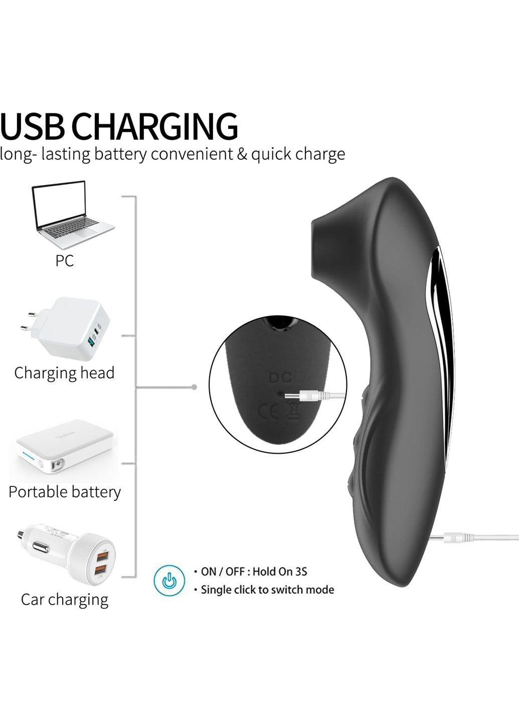 Вакуумний вібратор чорного кольору для стимуляції клітора з 10 різними режимами No Brand (315725450)