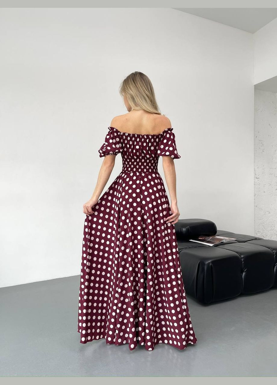 Бордова повсякденний, вечірня, кежуал жіноча сукня з відкритими плечима Style Point з квітковим принтом