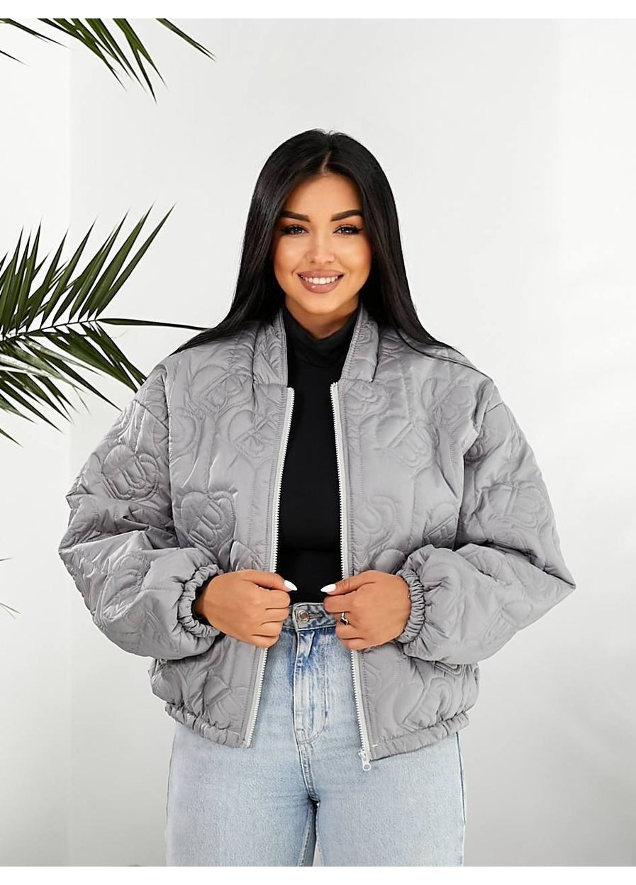 Серая демисезонная куртка-бомбер женская оверсайз Style Point