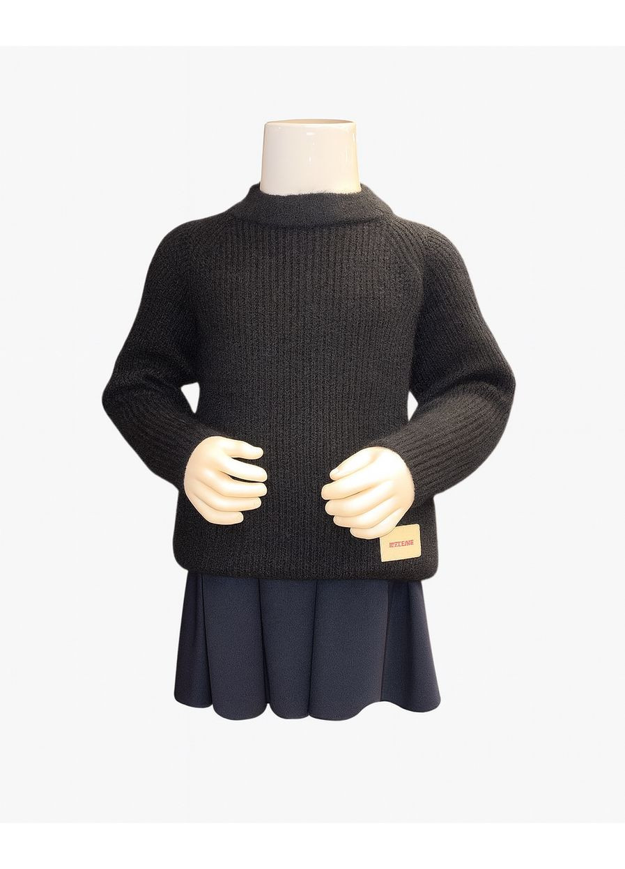 Черный зимний свитер теплый для девочки вязаный (817) Yalisi