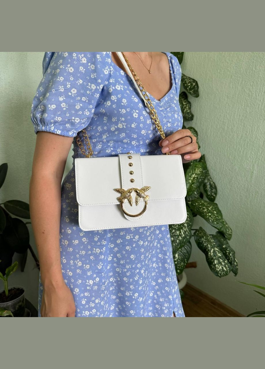 Женская мини сумочка клатч с птицами, 3 отделения, экокожа, цепочка, белая (sku_771ЕН) No Brand (330576576)