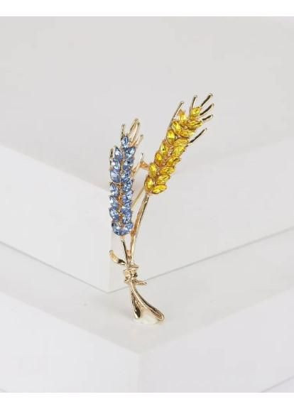Брошка булавка колоски пшеницы (6,4*2,7см) со стразами Желто-Голубая No Brand (301163208)