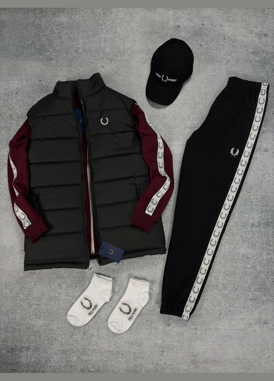 Бордовый комплект fred perry жилет,кофта,штаны,кепка,2 пары носков No Brand