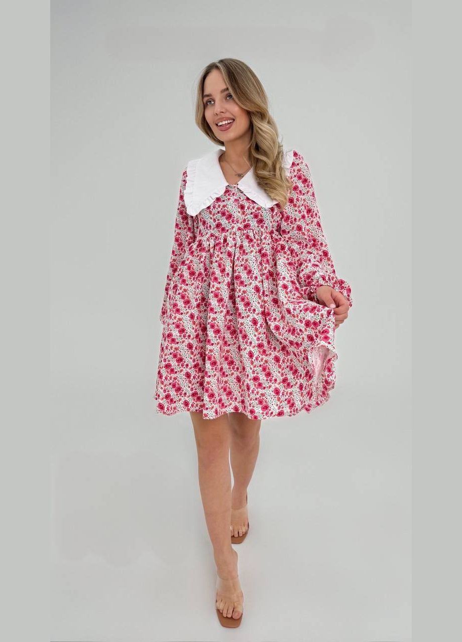 Білий коктейльна, ділова, повсякденний, кежуал, вечірня жіноча сукня кльош FINO Mode з квітковим принтом