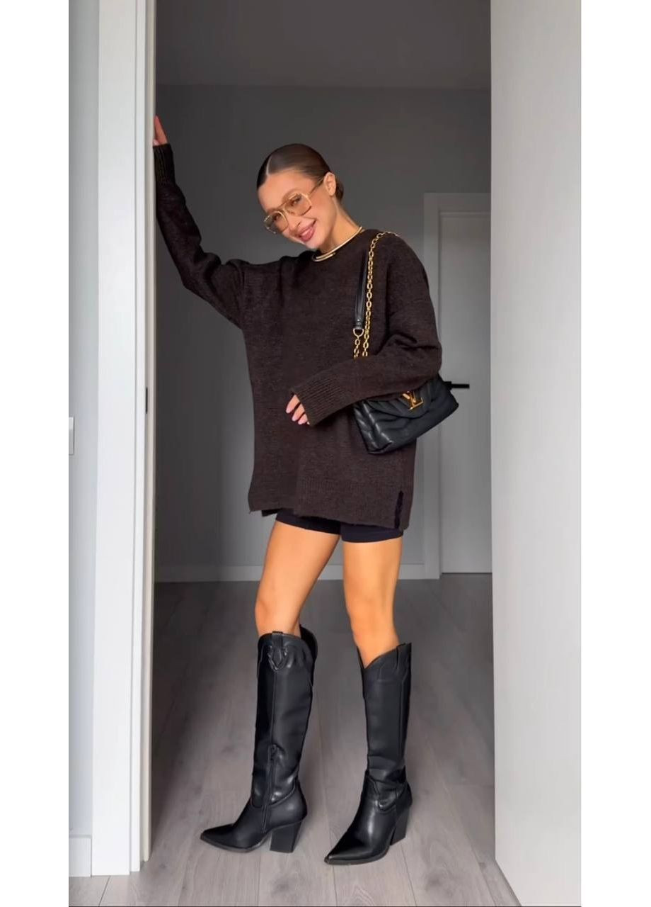 Темно-коричневий демісезонний жіночий светр джемпер No Brand