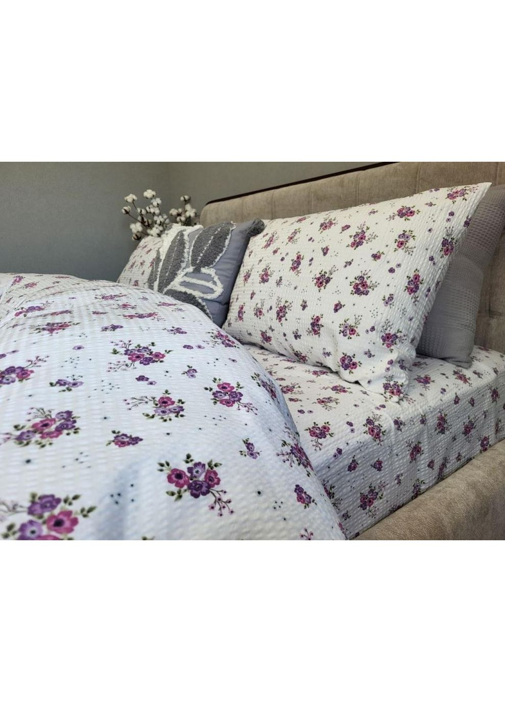 Постельное белье с резинкой Стефания, ранфорс гофра (жатка) Полуторный размер, наволочки 70/70 No Brand (364220550)