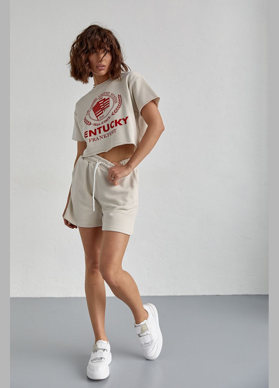 Женский спортивный комплект со шортами и футболкой - бежевый цвет, L (sku_9295) No Brand (315391022)