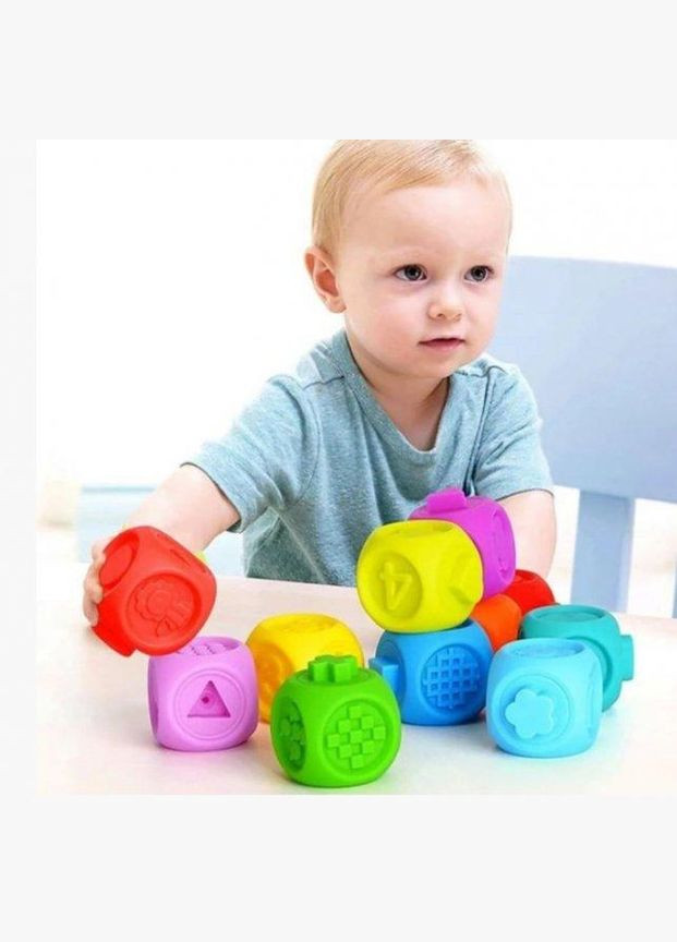 Развивающий тактильный набор силиконовых кубиков Soft Baby A101-8 10 шт. Fun Game (327796978)