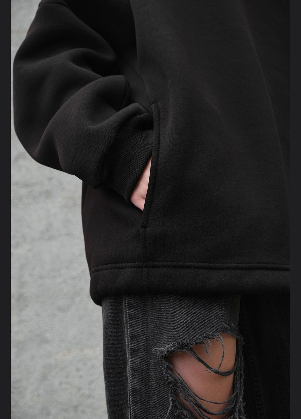 Женское оверсайз худи на флисе черного цвета Without (305574744)