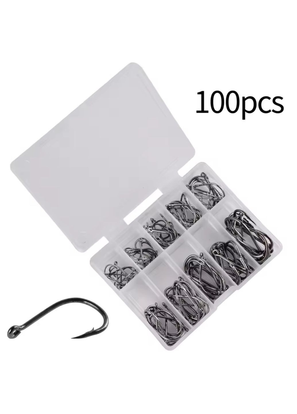 Набор рыболовных крючков 100 шт., 11-20 мм, с кольцом, черные No Brand (340916664)