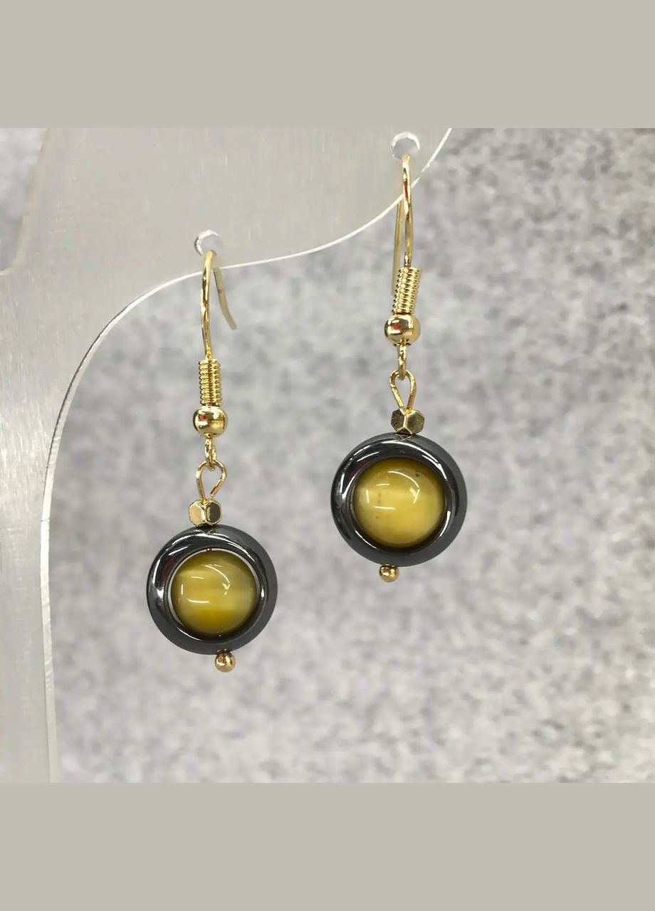 Сережки натурального каменя Тигрового Око і Гемат 34мм No Brand сережки (301086733)