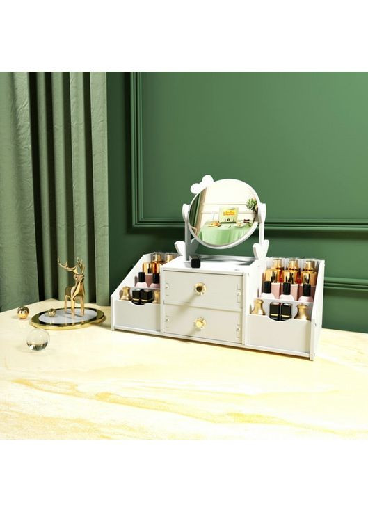 Настільний комод для косметики та прикрас із зеркалом білий органайзер для столу компактний органайзер для біжутерії ProDobro (365441513)