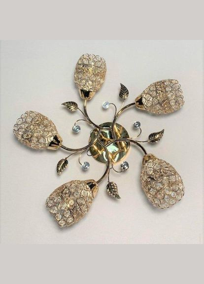 Люстра під стелю металева 5 плафонів із кришталем золото 50х25 см SVET (301346270)