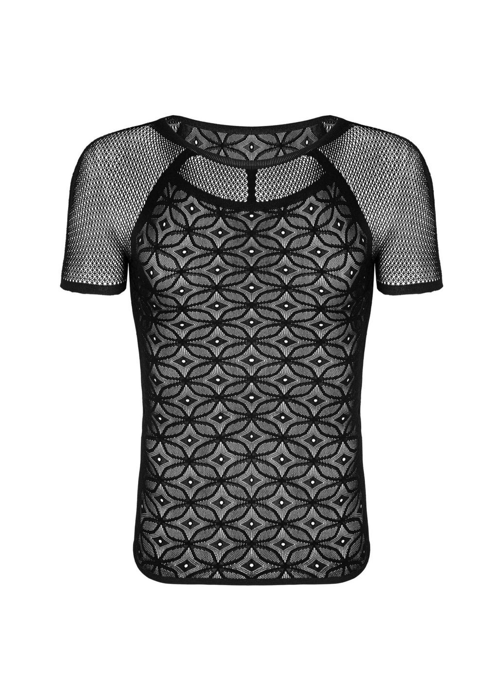 Мужская прозрачная футболка с орнаментом T102 T-shirt S/M/L, черная - CherryLove Obsessive (340274688)