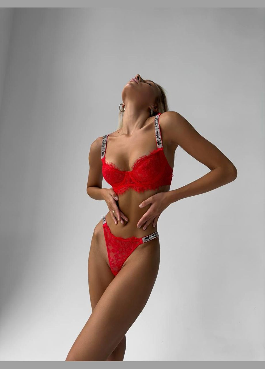 Червоний демісезонний комплект нижньої білизни вікторія сикрет зі стразами No Brand