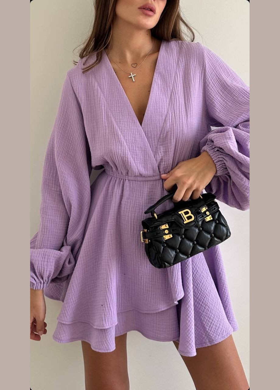 Лавандова кежуал трендова муслінова сукня з пишною спідницею Adelante однотонна