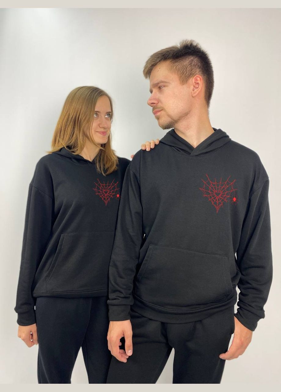 Парные тощие с капюшоном без флиса в черном цвете, принт "Паутина" (528) Hand Made (358896010)