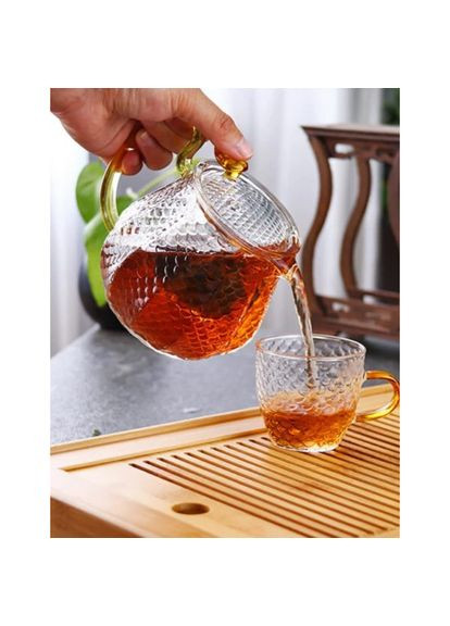Чайник заварник скляний жаростійкий Handblown Пелюстки 500 мл (607) Jingpin (285452097)