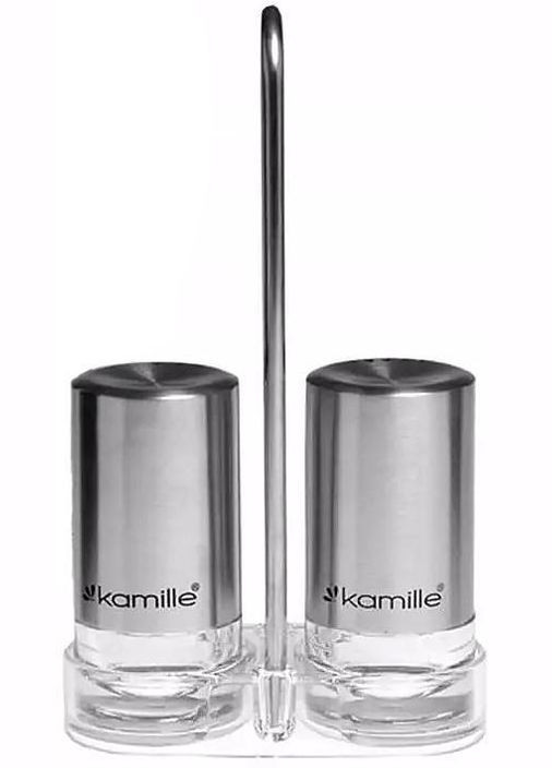 Набір для спецій Grinder Set перечниця / сільничка 2х40мл на сталевій підставці 10х17см Kamille (339781933)