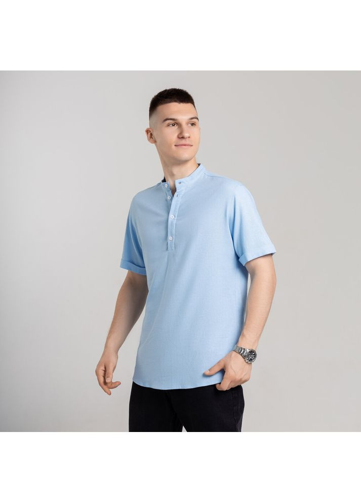 Голубой повседневный рубашка однотонная Pobedov