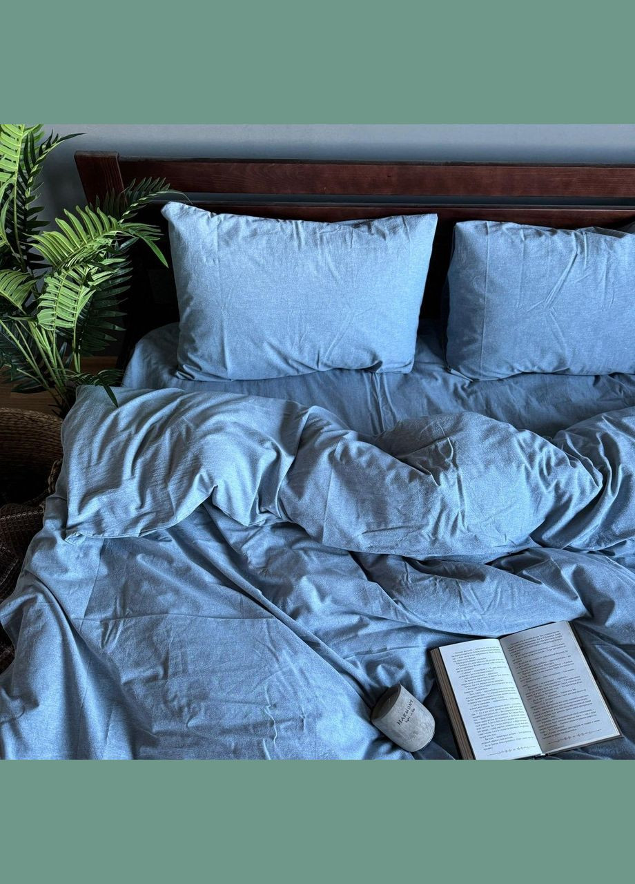Постельное белье Washed Cotton Семейный 150 х 215 два пододеяльника Вареный хлопок Голубое 70 х 70 No Brand (307470607)