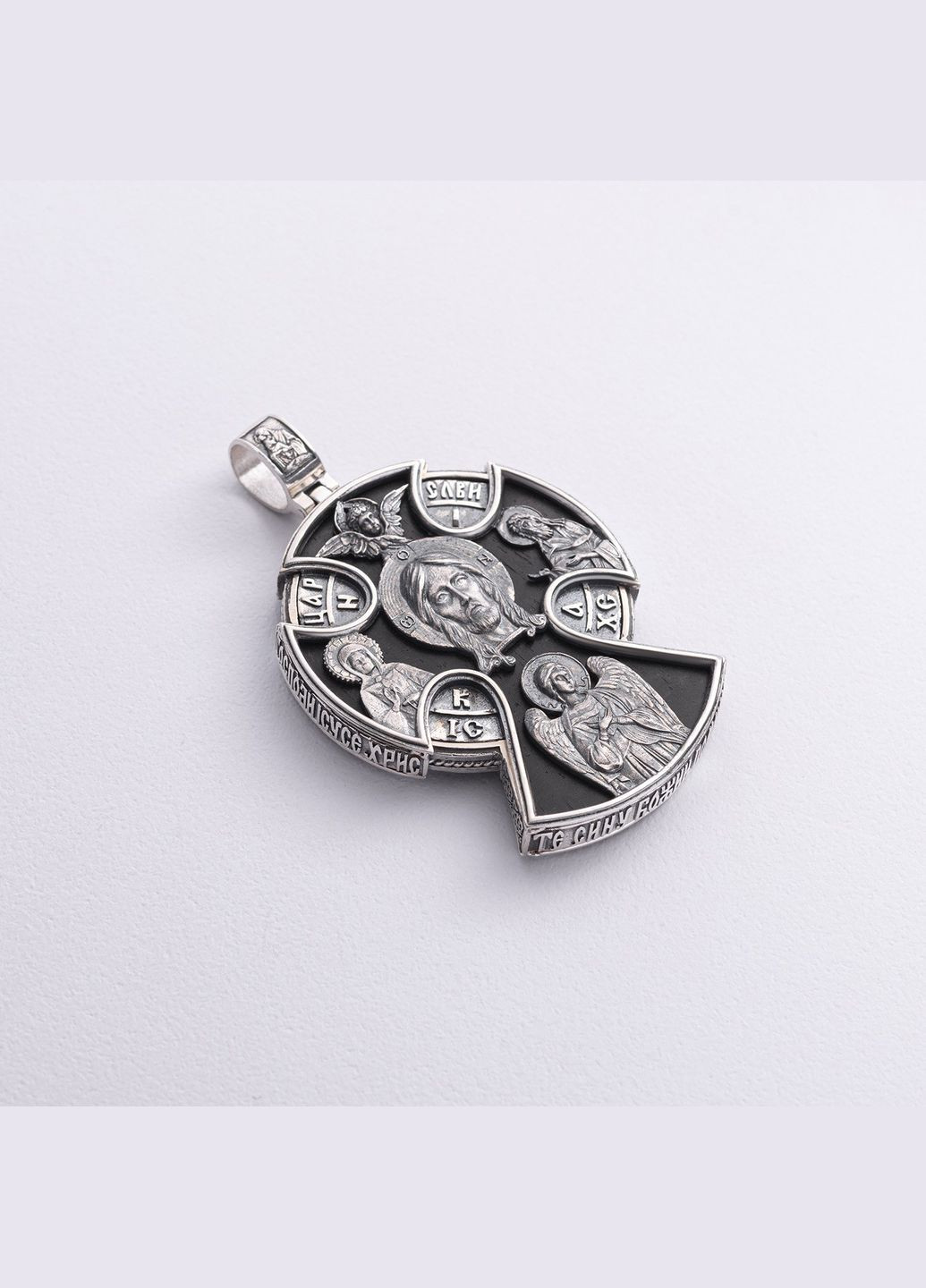 Чоловічий православний хрест Спас Нерукотворний. Спаси і Збережи з ебенового дерева та срібла 1272 Oniks (293820208)