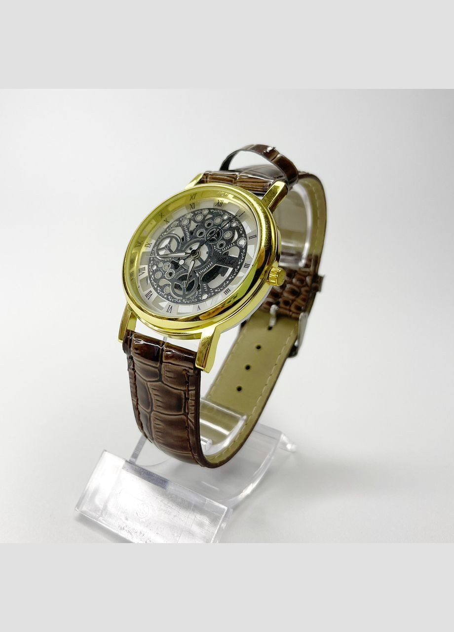 Часы наручные Cjhshd Прозрачные римские цифры механизм кварцевый ремешок Эко-кожа Золотистый корпус Geneva (316660093)