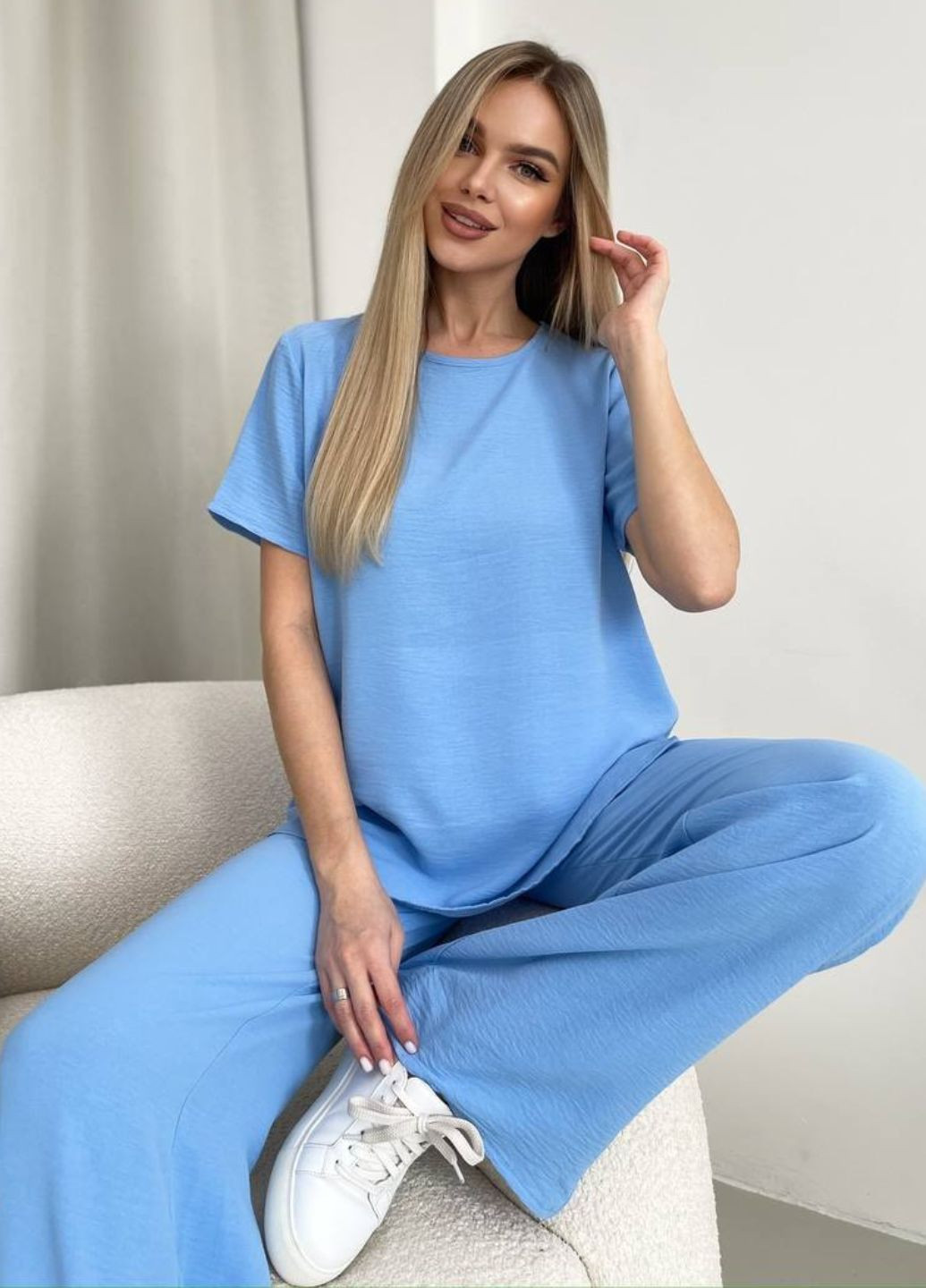 Базовый легкий повседневный летний костюм двойка: футболка + штаны палаццо Allthings (370299266)