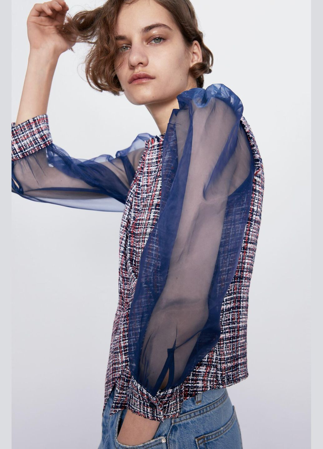 Комбинированная блуза демисезон,синий-красный-белый, Zara