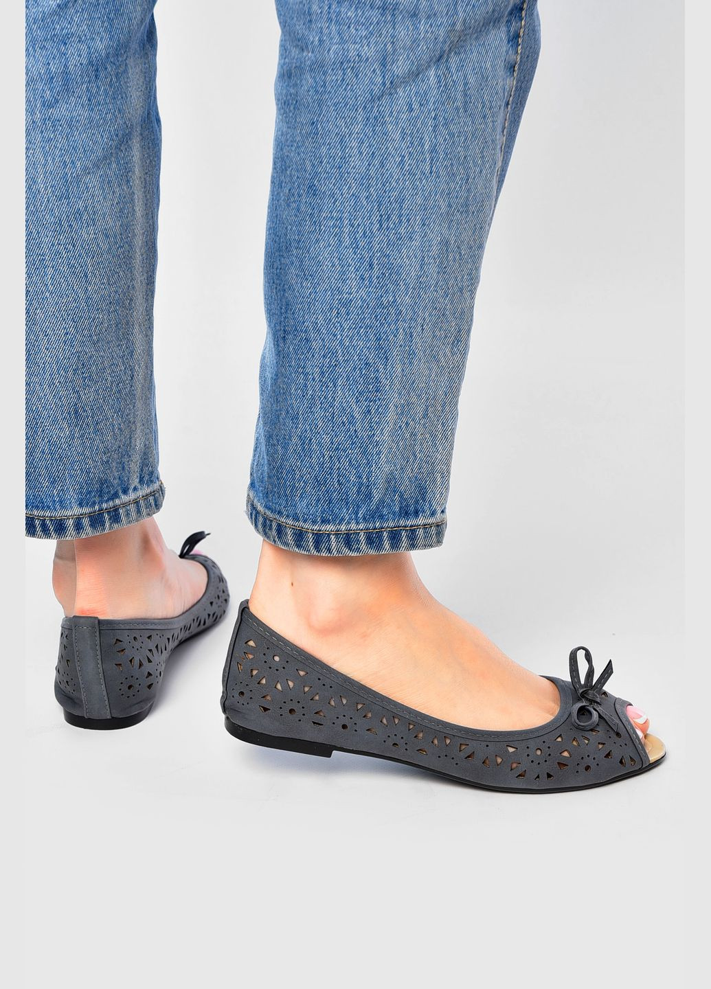 Женские балетки женские темно-серого цвета Let's Shop | тёмно-серые однотонные без декора искусственная кожа (332164528)