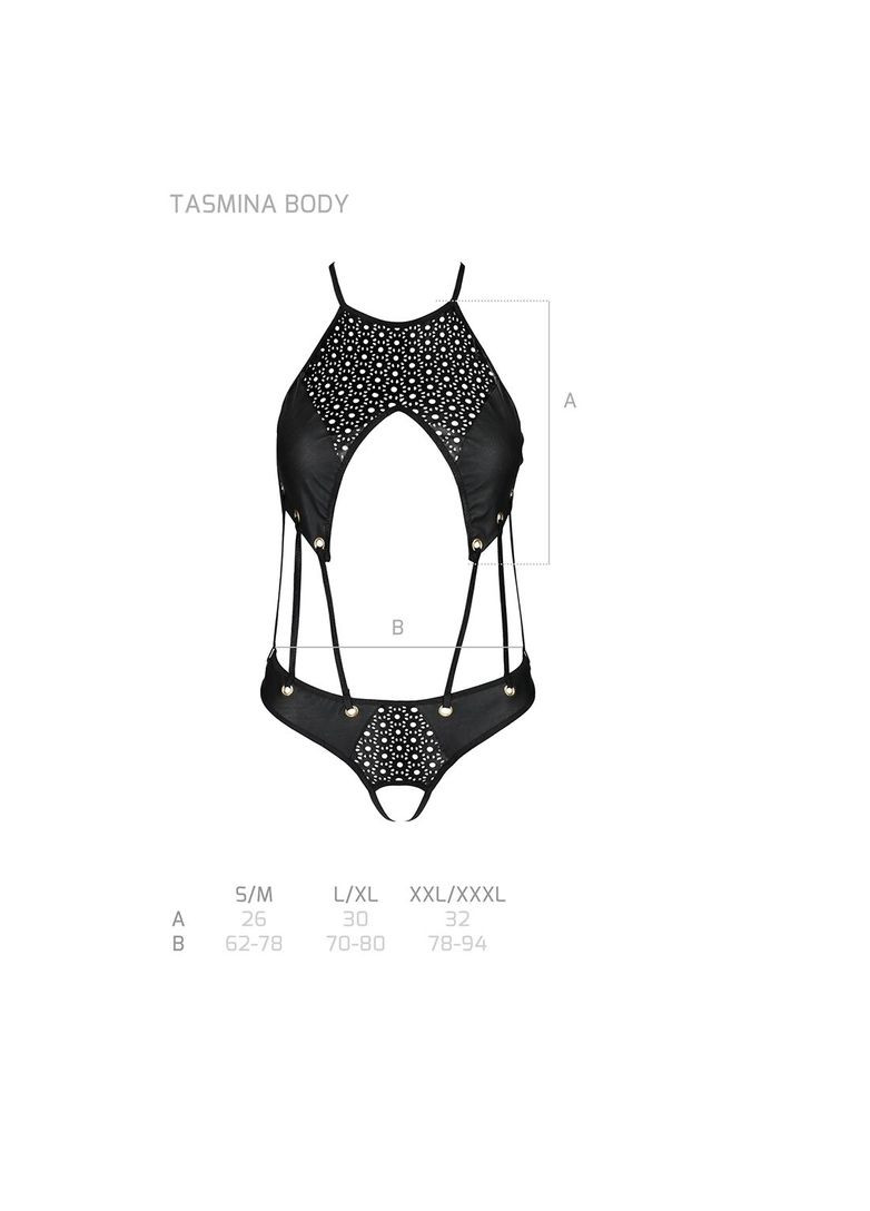 Боді з відкритим доступом TASMINA BODY L/XL black, екошкіра, шнурівки, ажурні мережива Passion (369950938)