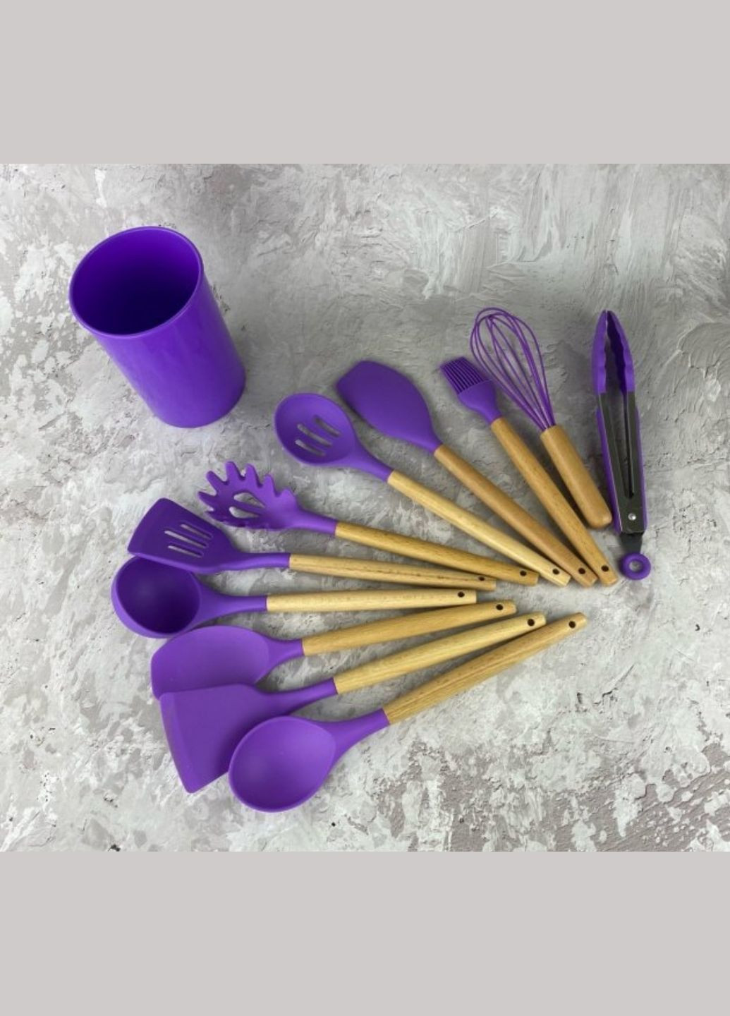 Набір кухонного силіконового приладдя 12 термостійких предметів з дерев'яними ручками EB-3610 ФІОЛЕТОВИЙ Edenberg (316093356)