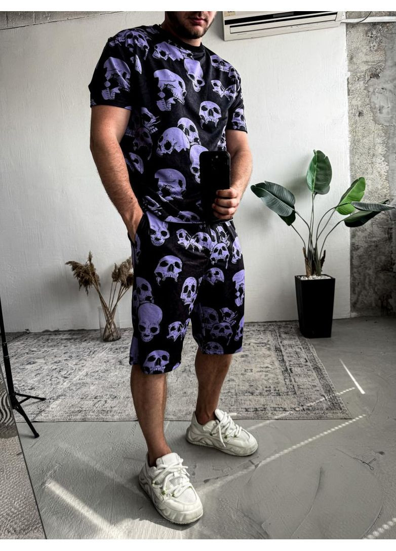 Різнокольоровий чоловічий стильний літній спортивний костюм з модним дизайном черепів No Brand (370956628)