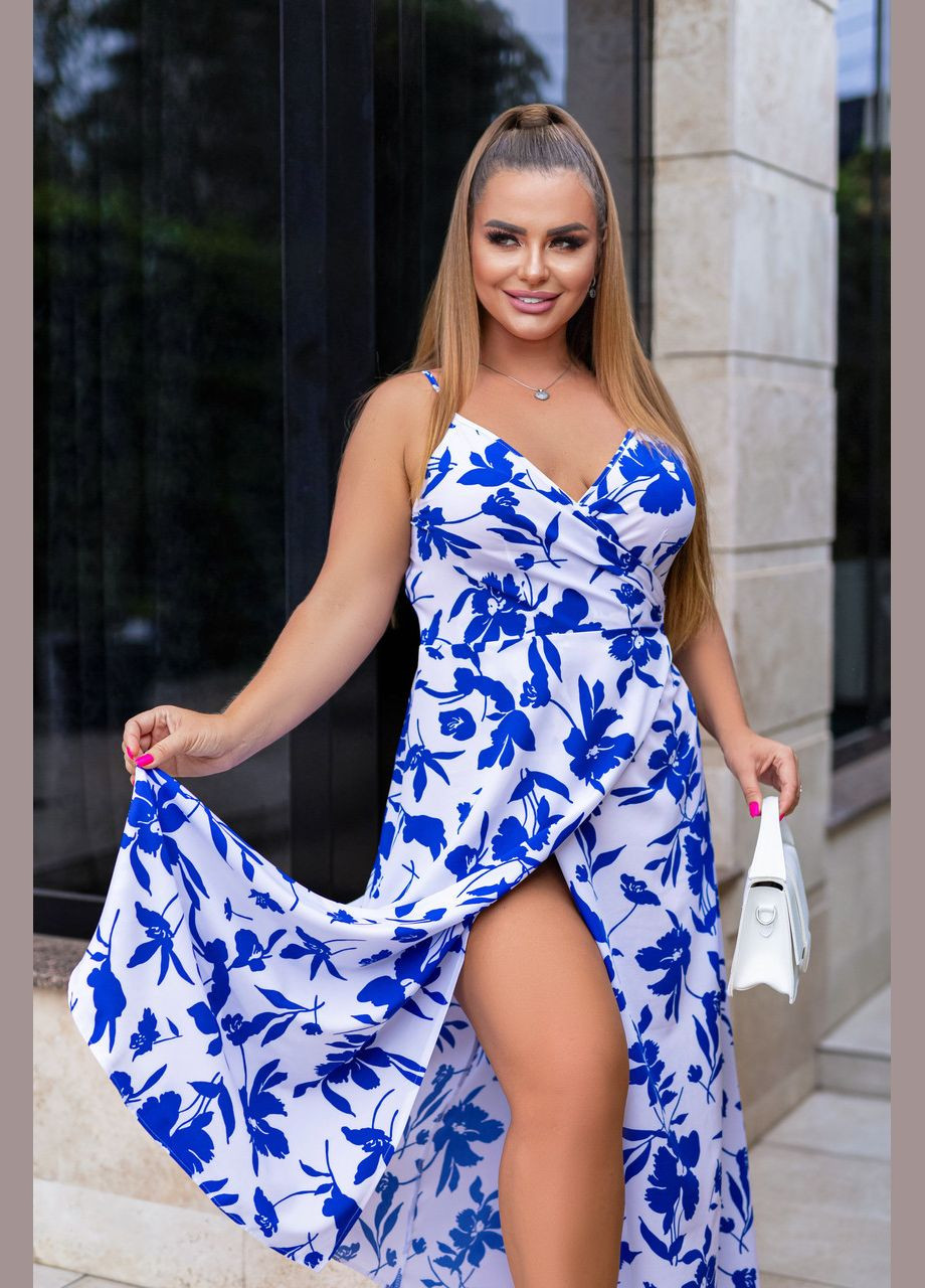 Синя літня довга сукня на запах Fashion Girl