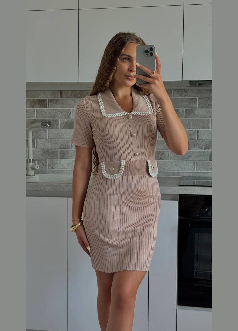 Бежевое деловое, повседневный, кэжуал женское платье Style Point в полоску